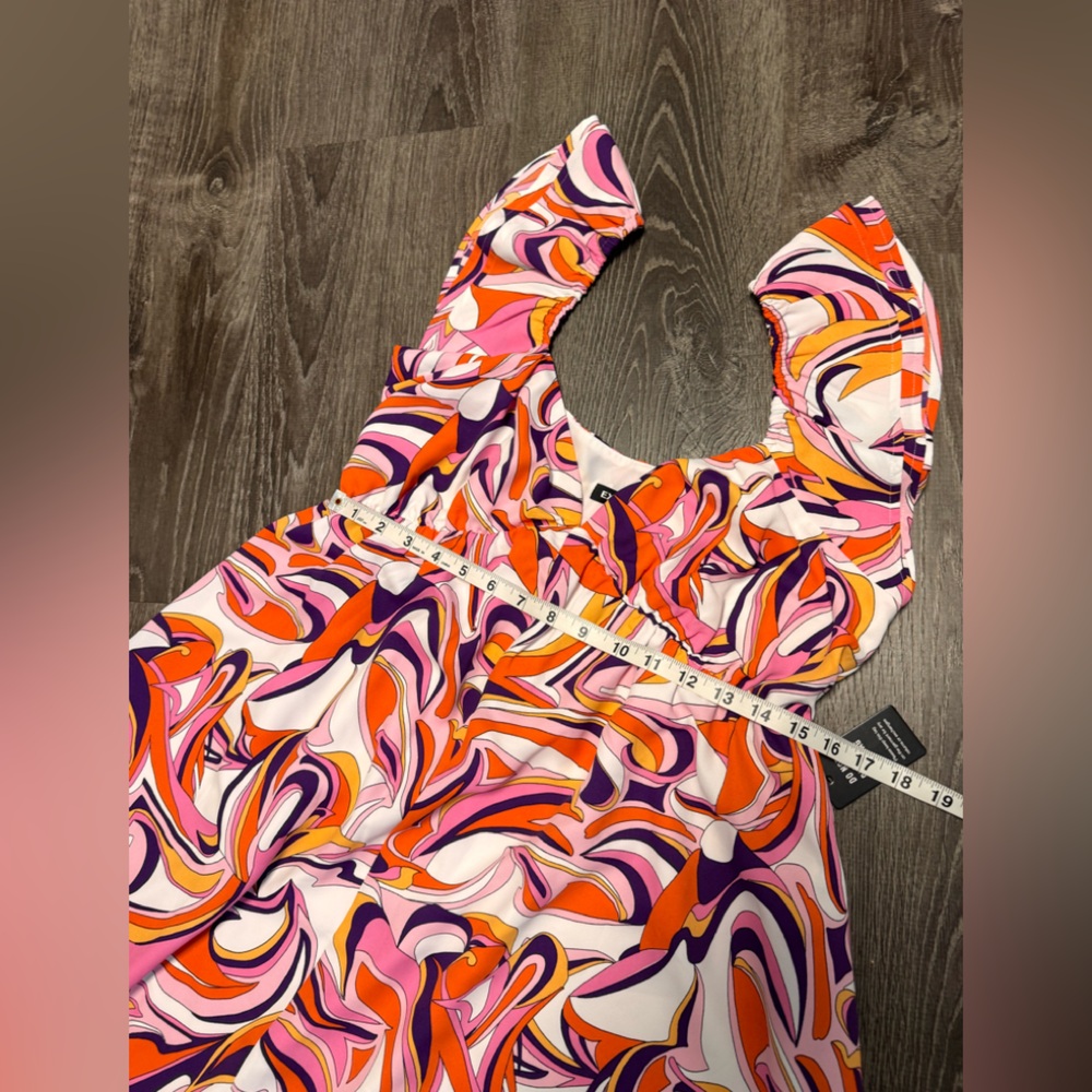 Express Swirl Print Mini Dress Colorful Short Flutter Sleeves Lined.  Sz M. NWT! - Picture 7 of 13